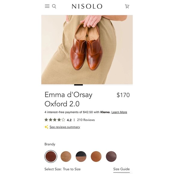 Nisolo Sz 8 Brandy Brown Leather Emma d'Orsay Oxford Flat Slip On Collegiate - Picture 5 of 6